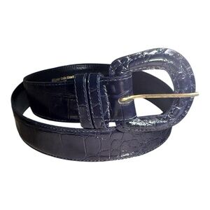 Elegant Navy Alligator Leather Belt M